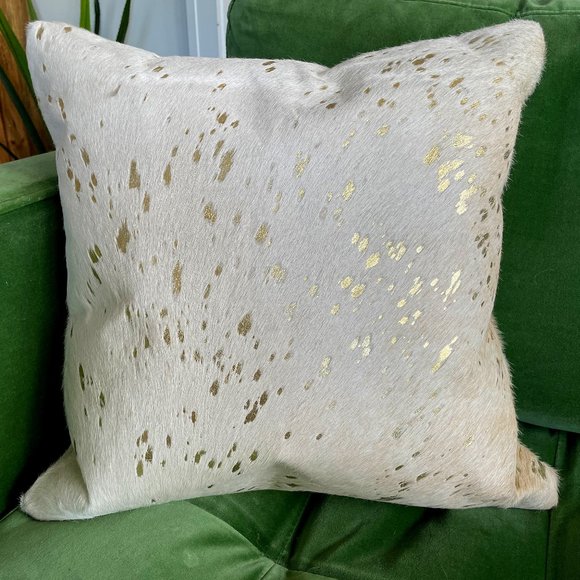 Jonathan Adler Gold Metallic Cream Cowhide Throw Pillow